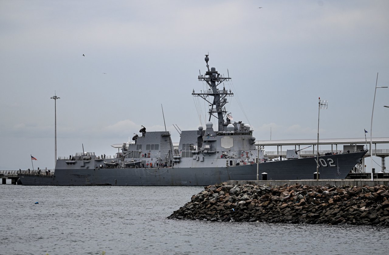 A U.S. Navy warship docks in Panama City. The Pentagon has moved advanced weaponry into the Caribbean region, including eight Navy warships and an attack submarine.