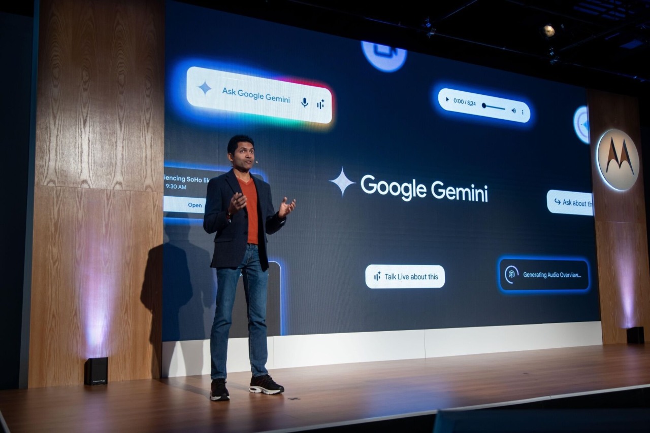 Google's Gemini is said to be gaining on OpenAI. Above, Zaheed Sabur, Google's senior director of Gemini on mobile, speaks at an April event in New York.
