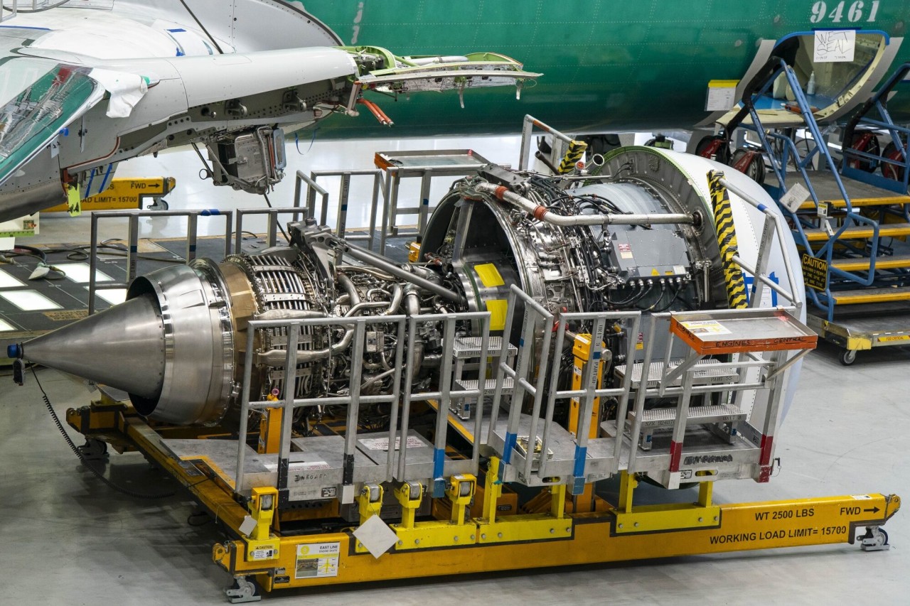 An engine for a Boeing 737 at the company's manufacturing facility.