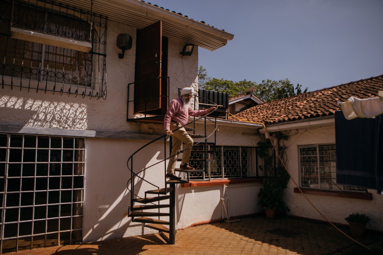A winding staircase leads to Ravinder Singh’s watch and clock studio.