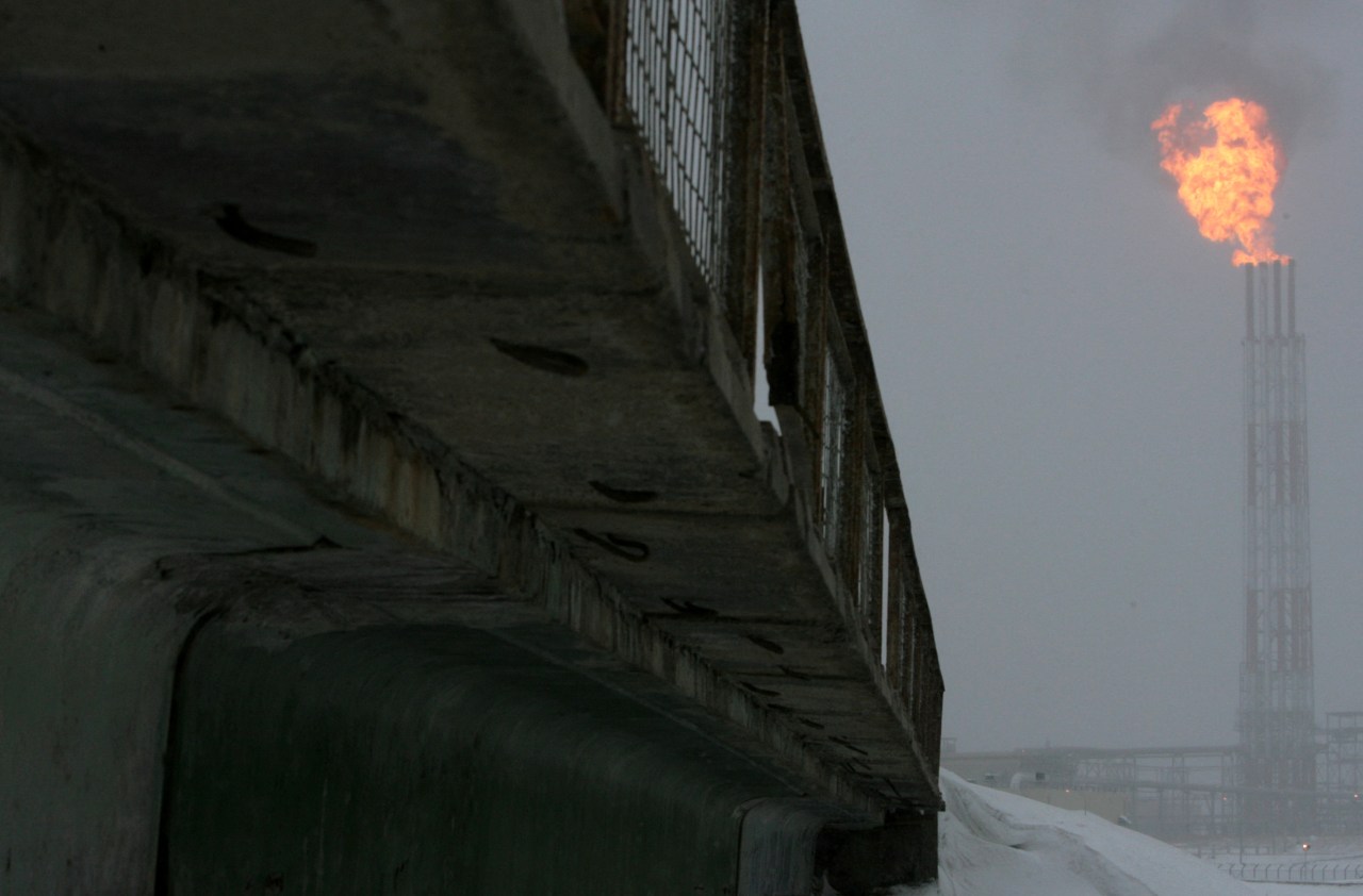 Gas flares off at a liquefied natural gas plant on Sakhalin island, Russia.