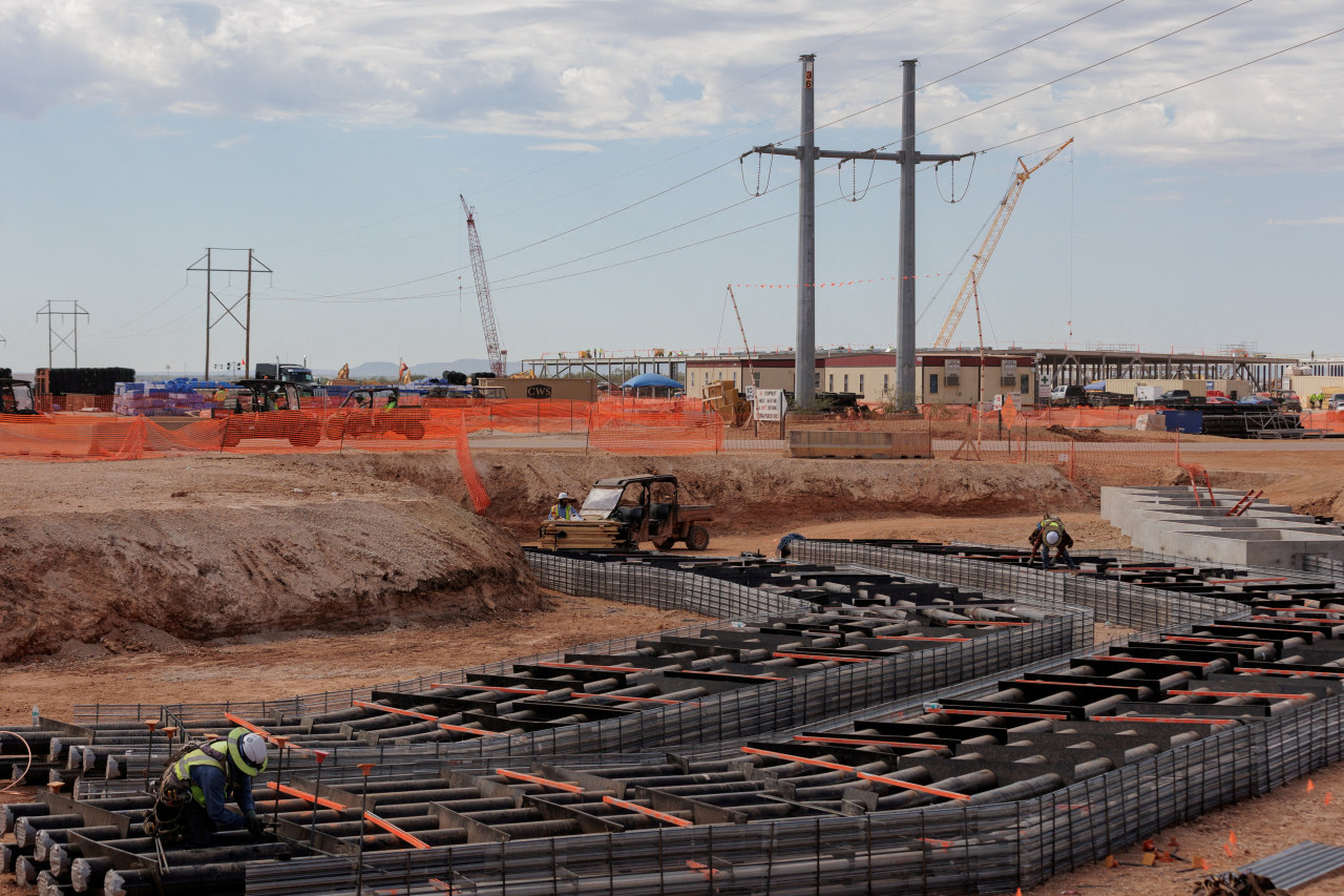 Conduits for fiber to connect superclusters of data centers under construction at an OpenAI data center in Abilene, Texas.