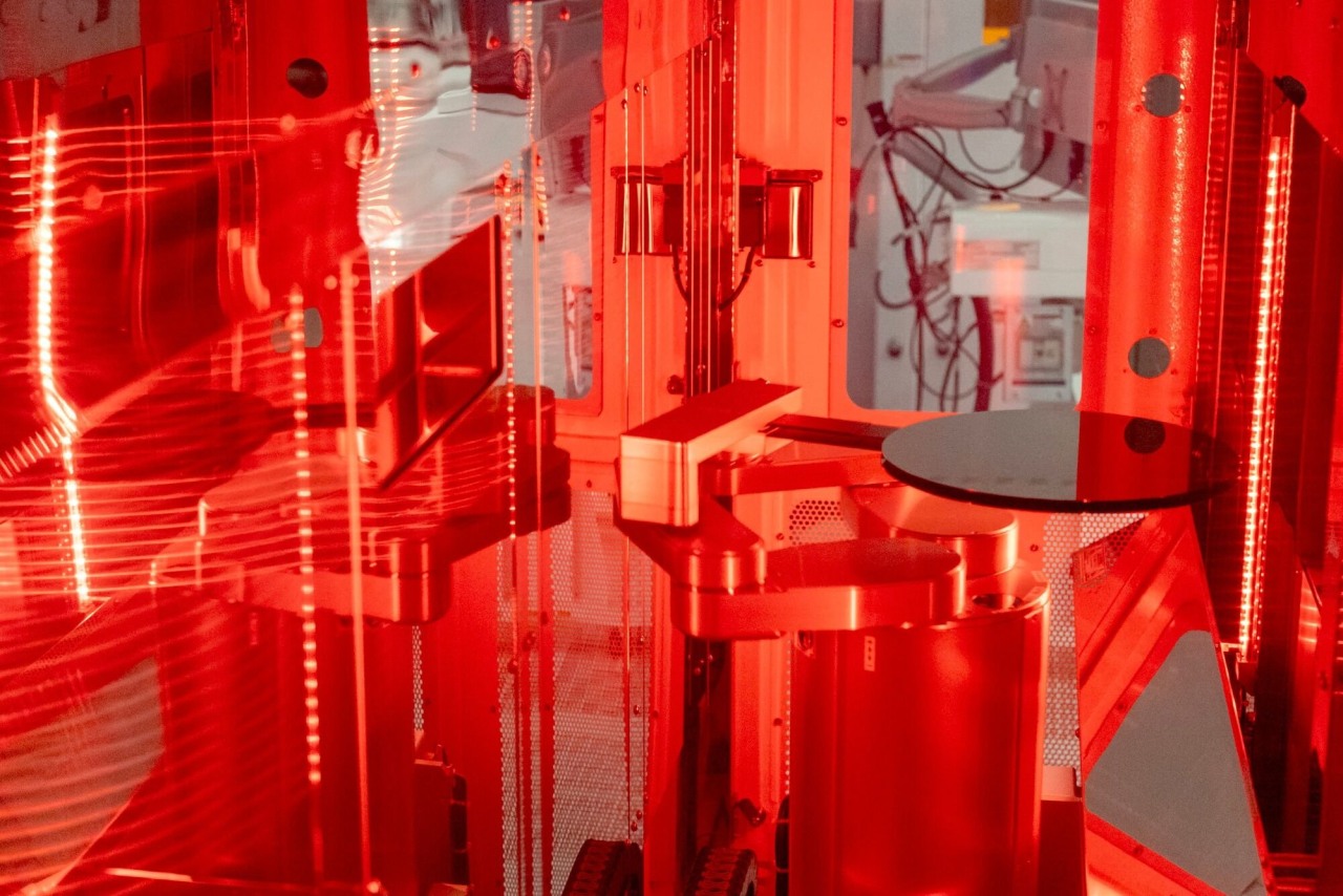 A bare wafer stacker sorts silicon wafers at Micron Technology headquarters in Boise, Idaho.