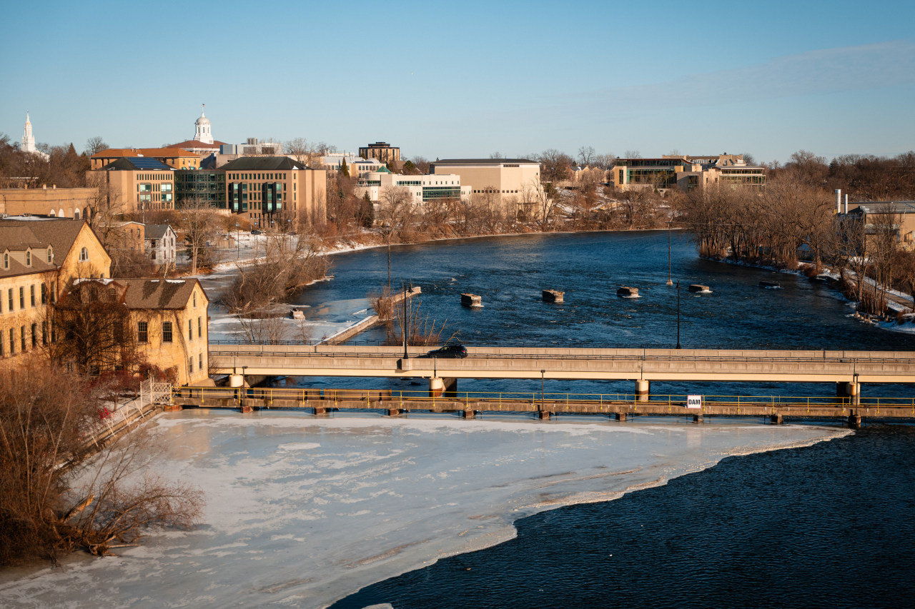 The Fox River near downtown Appleton was partly frozen over in December.