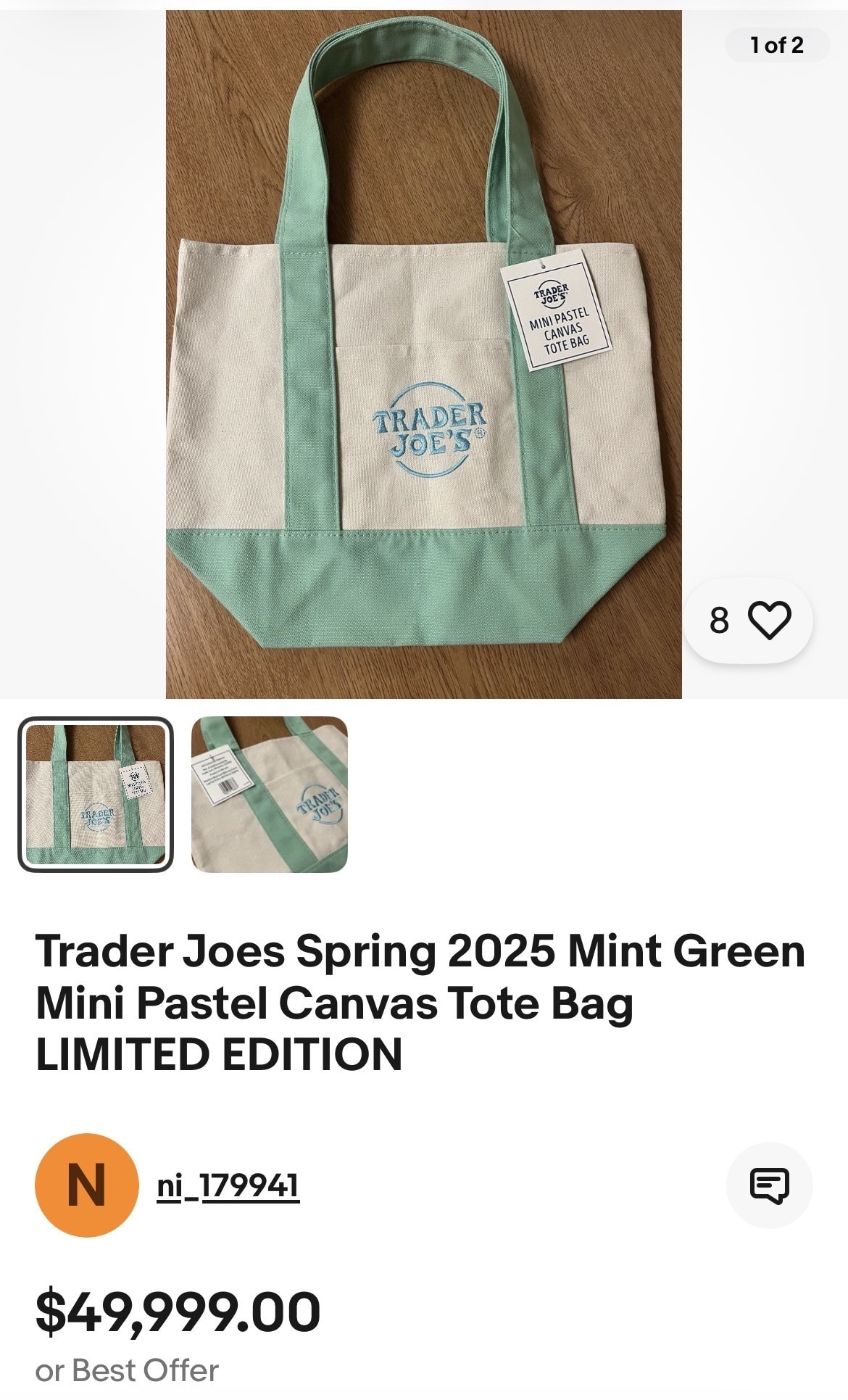 Some eBay listings of the Trader Joe’s mini tote reach tens of thousands of dollars.