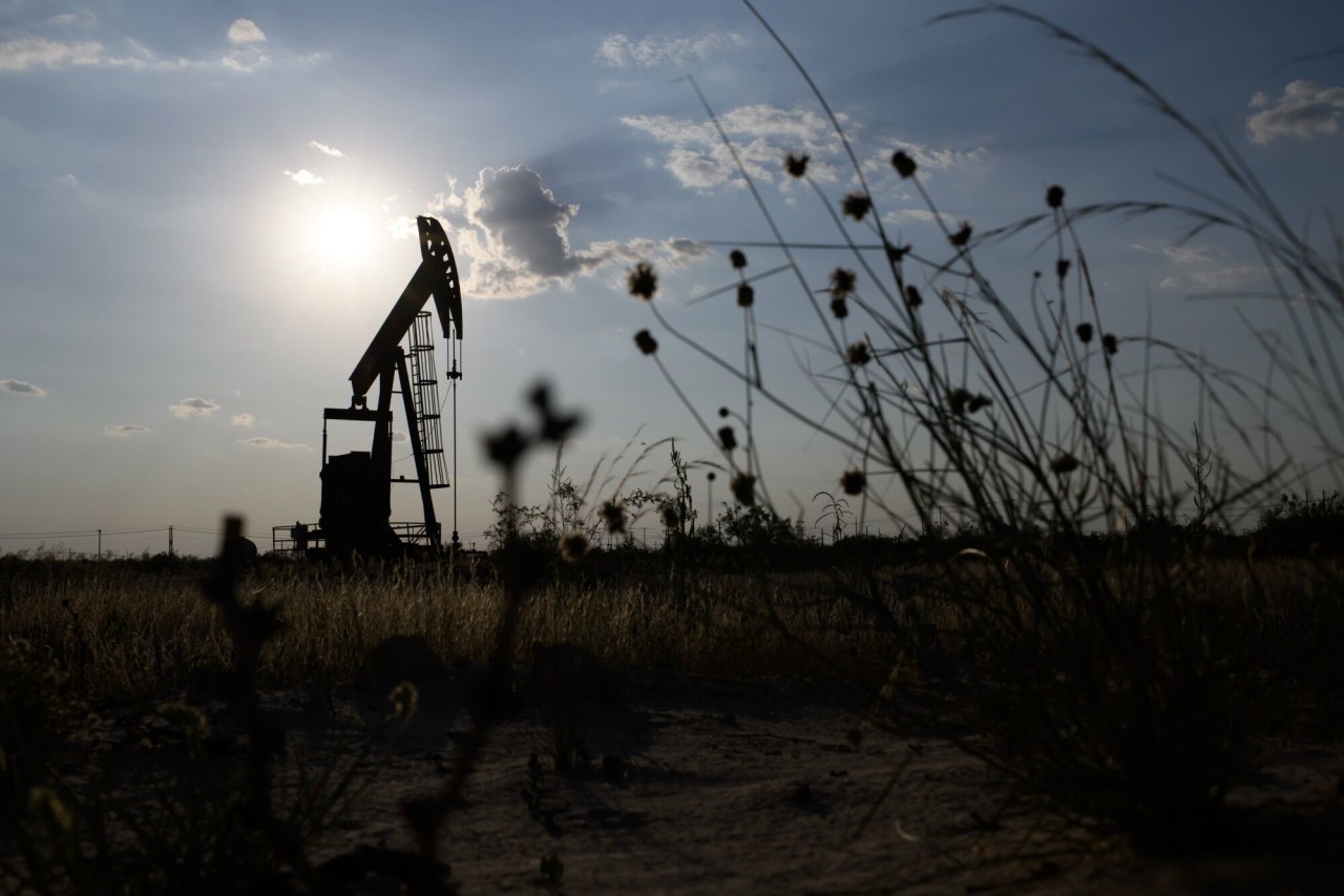 A pump jack near Imperial, Texas, where falling oil prices have taken a toll.