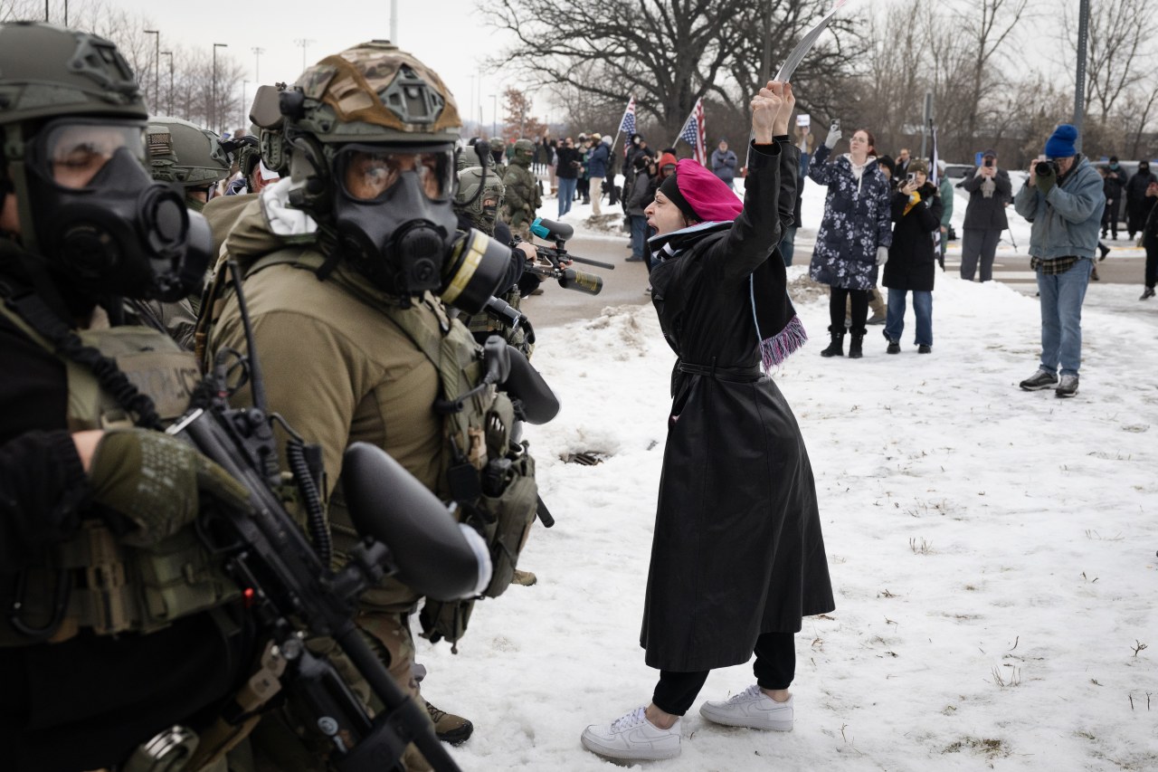 Demonstrators confronted federal agents outside the Whipple Federal Building on Thursday.