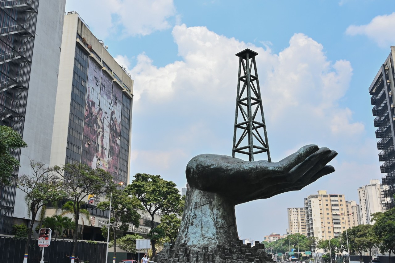 The ‘Peace Monument’ sculpture outside the headquarters of Venezuelan state-owned oil company PdVSA. federico parra/Agence France-Presse/Getty Images