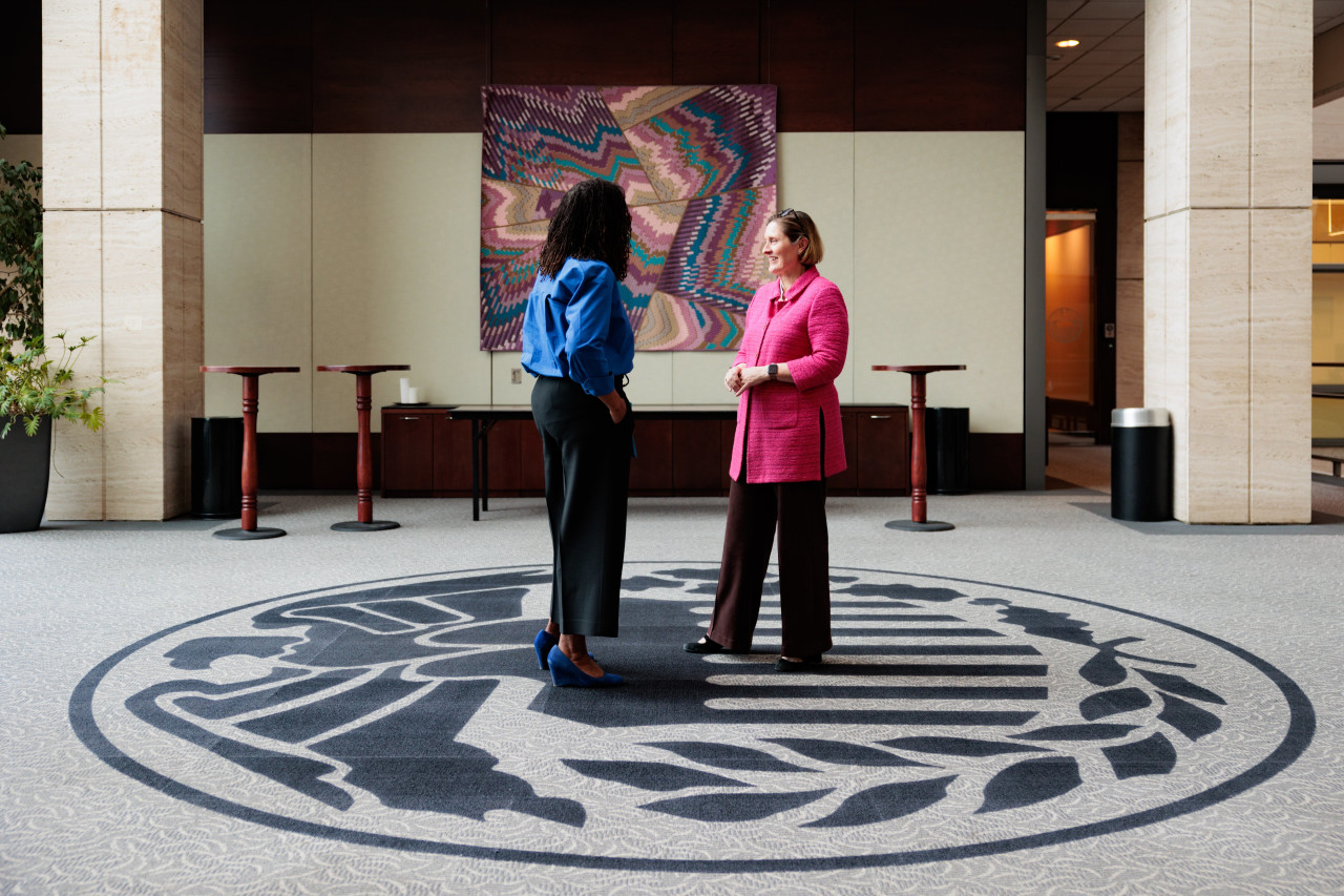 Anna Paulson, in pink, said that, to her, the biggest economic surprise of 2025 was the extent to which the labor market slowed down.