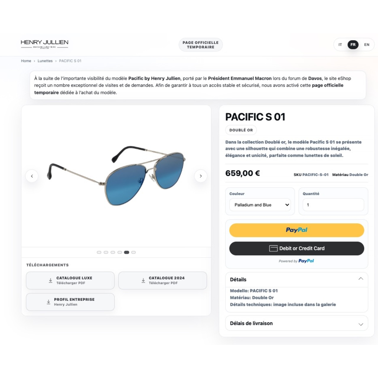 Henry Jullien’s site is marketing the Pacific S 01, as worn by Macron at Davos.