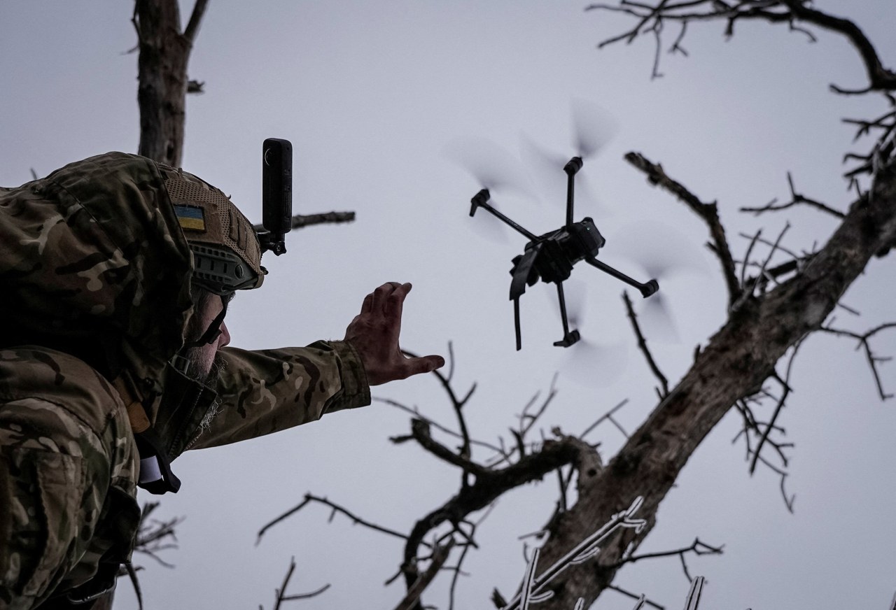 A Ukrainian serviceman launched a kamikaze First-Person View drone during a battle in 2023.