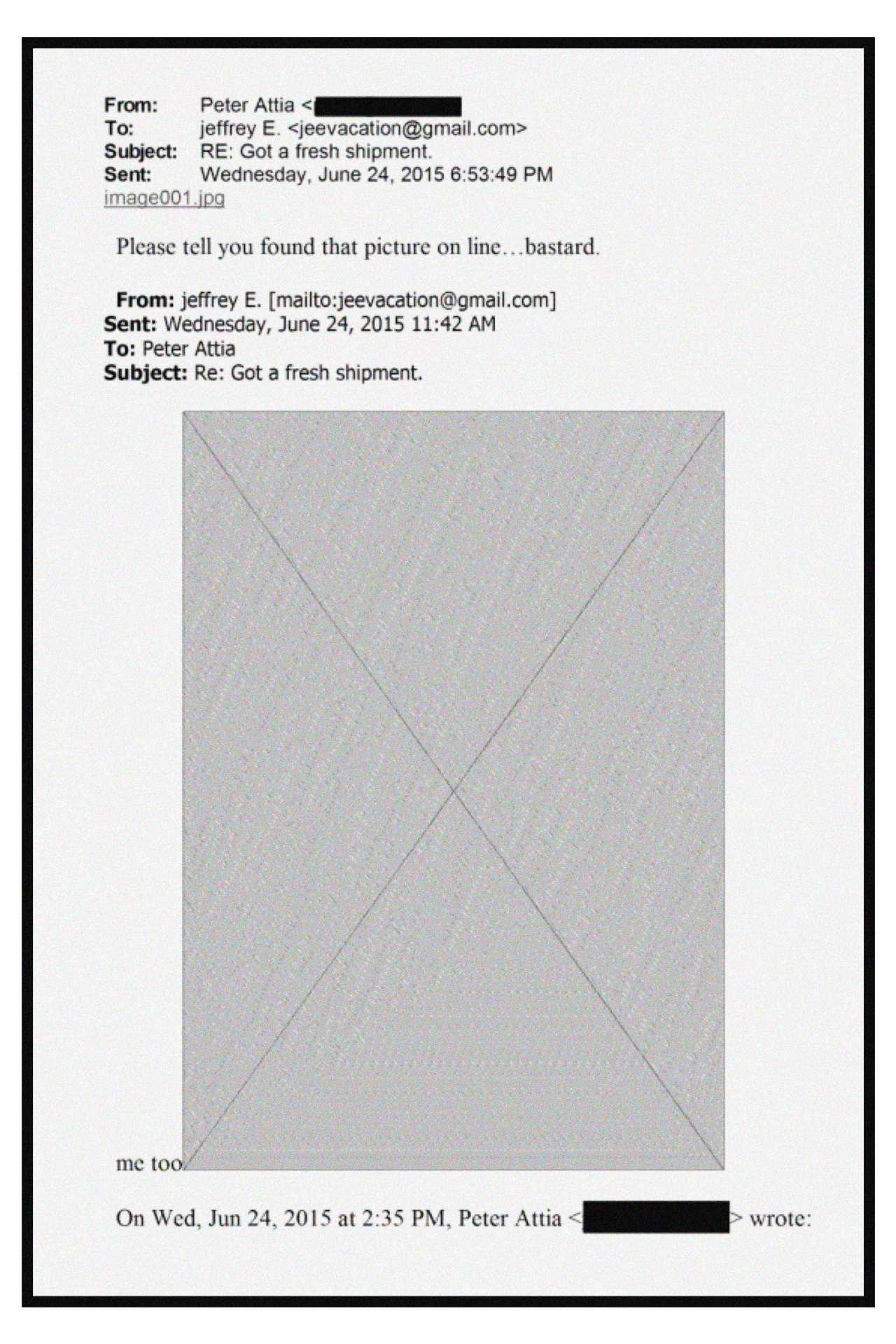 A 2015 email exchange between Peter Attia and Jeffrey Epstein.