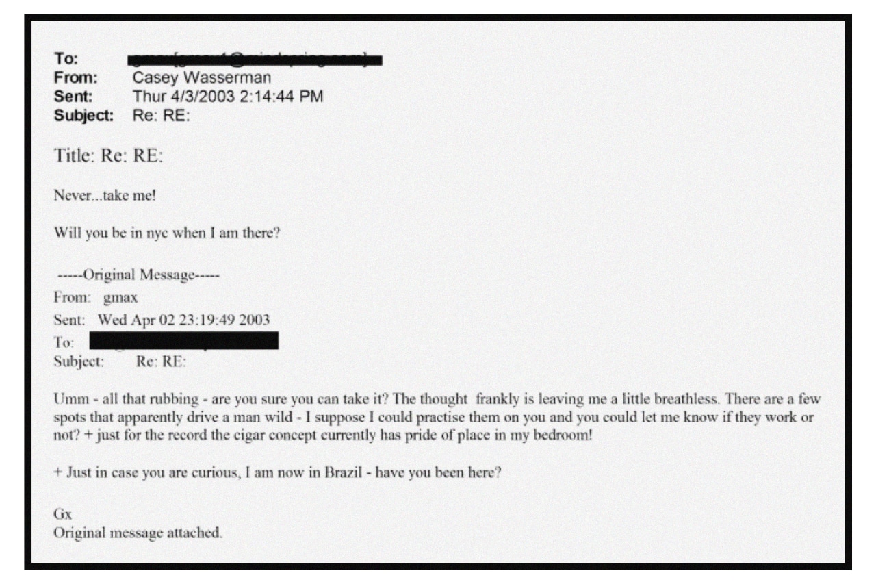 A 2003 email exchange between Ghislaine Maxwell and Casey Wasserman.