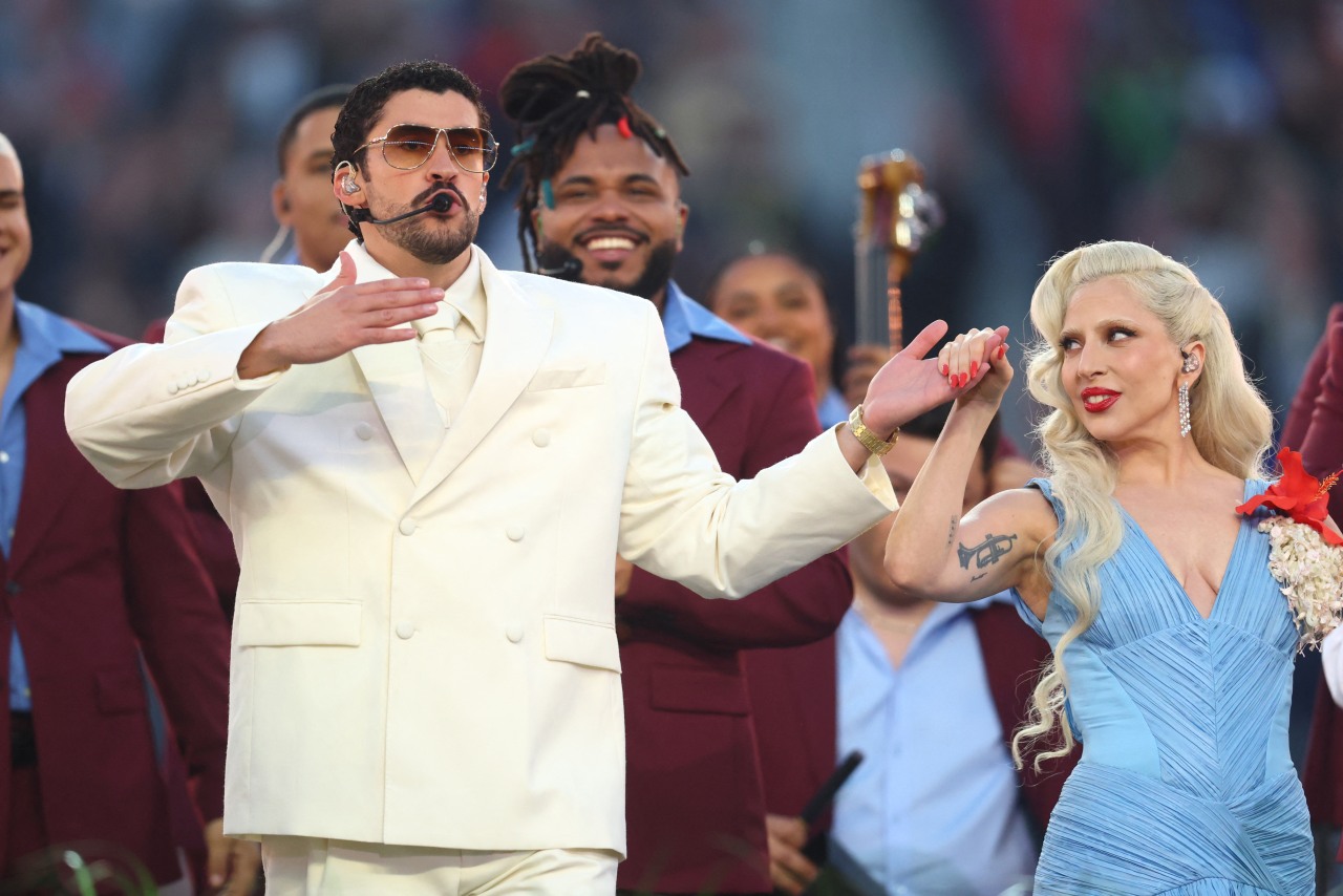 Lady Gaga joined Bad Bunny on stage at Sunday’s halftime show.