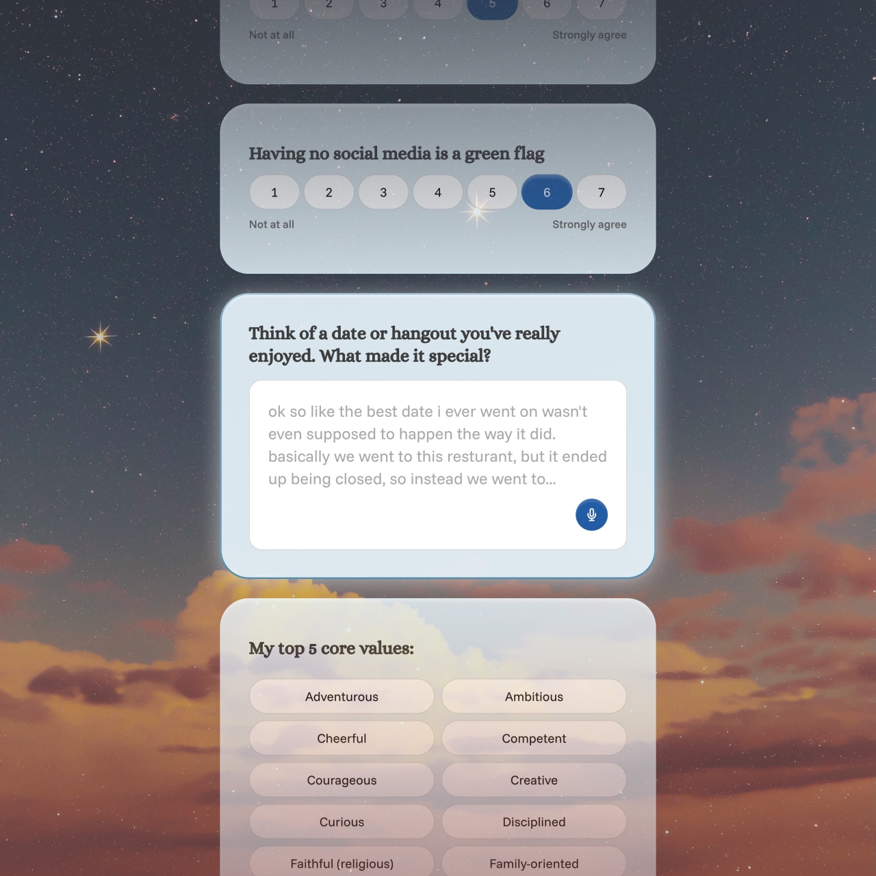 Uma captura de tela mostrando o questionário Date Drop.