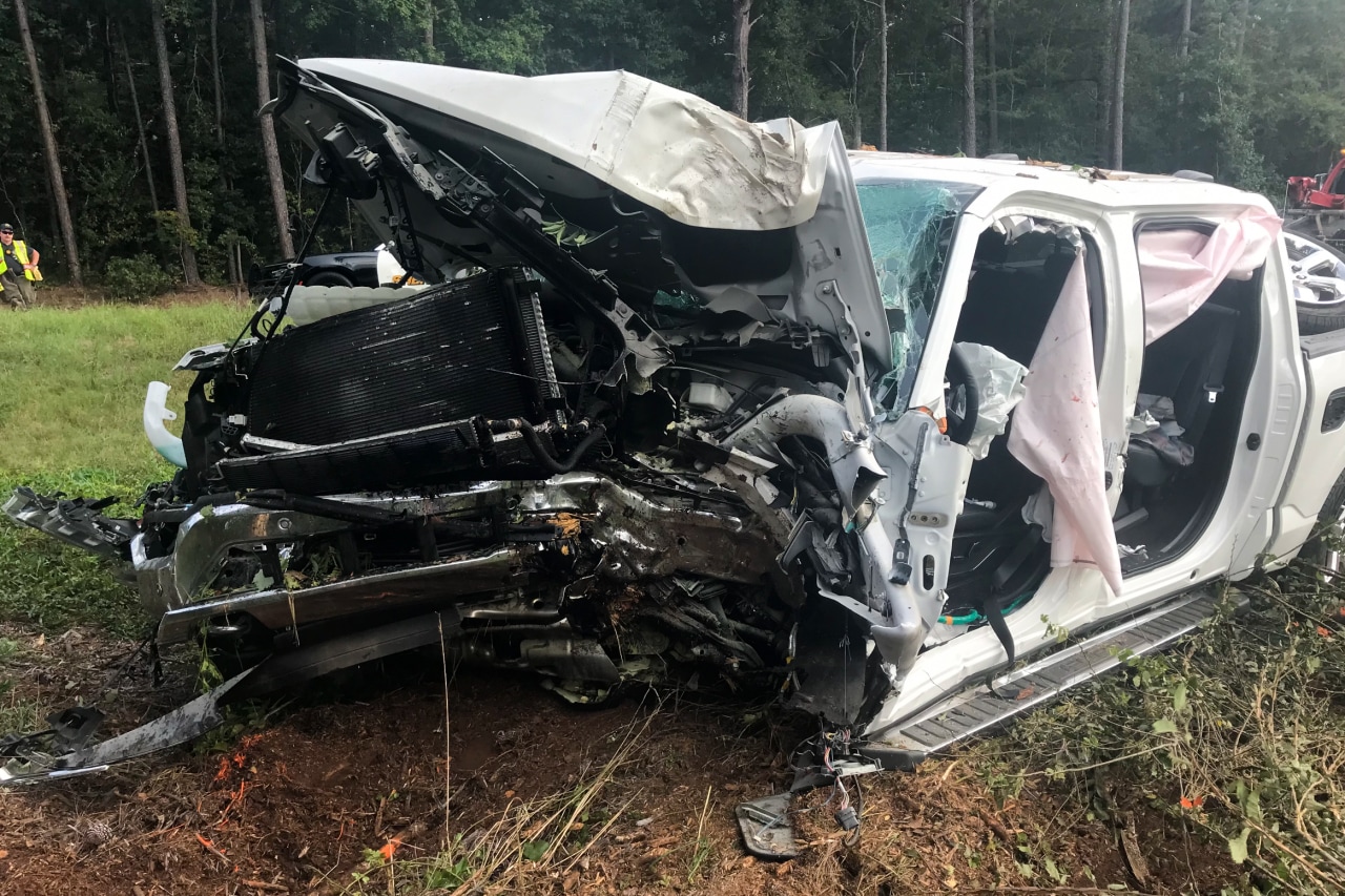 Barry Wooten’s wrecked Ford F-150. Barry Wooten’s wrecked Ford F-150.