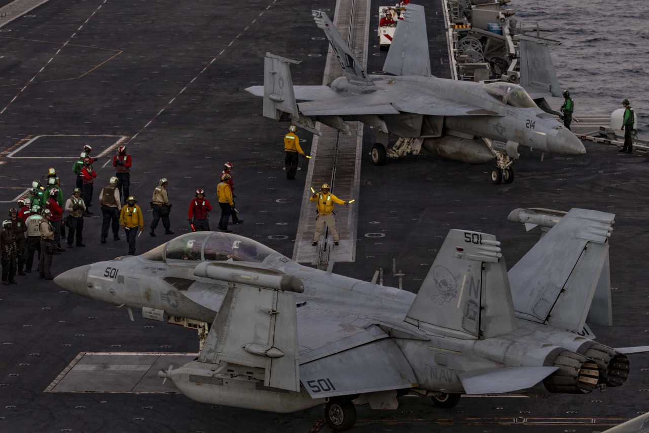 On the flight deck of the USS Abraham Lincoln in the Arabian Sea earlier this month.